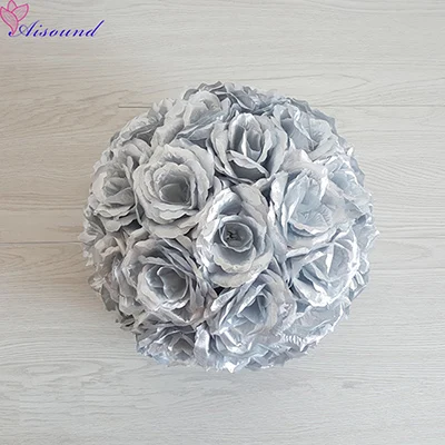 Color 18 silver 1 шт. подвесной Декор цветок шар центральный Шелковая Роза украшение для свадьбы целующиеся шары Pomanders свадебный декоративный шар композиция - Цвет: Color 18 silver