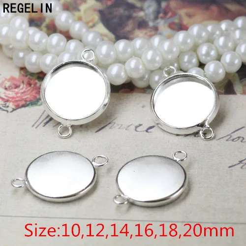 

REGELIN Silver Pendant Trays Blank Pendant Bases Cameo Cabochon Settings for Glass 10pcs/lot 10-20mm DIY Jewelry Accessories