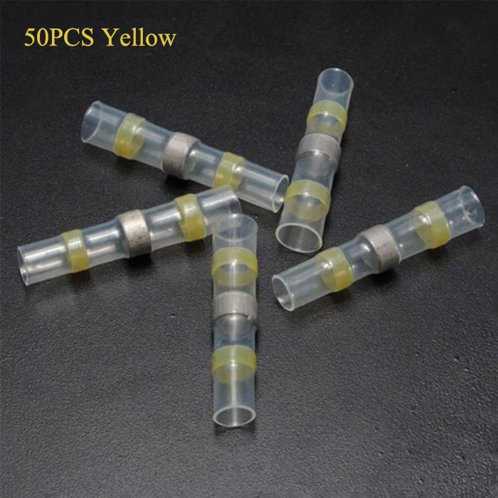 50PCS Yellow 50 шт. водонепроницаемый уплотнение термоусадочные стыковые клеммы припой рукав провода разъем электрический терминал 26-10AWG терминал Eletrico - Цвет: 50PCS Yellow