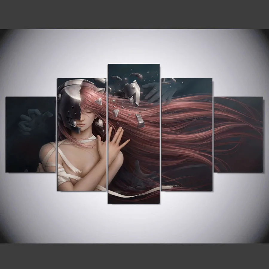 5 панельных картин DAFENJINGMO ARTS HD печатная картина elfen lied холст домашний декор