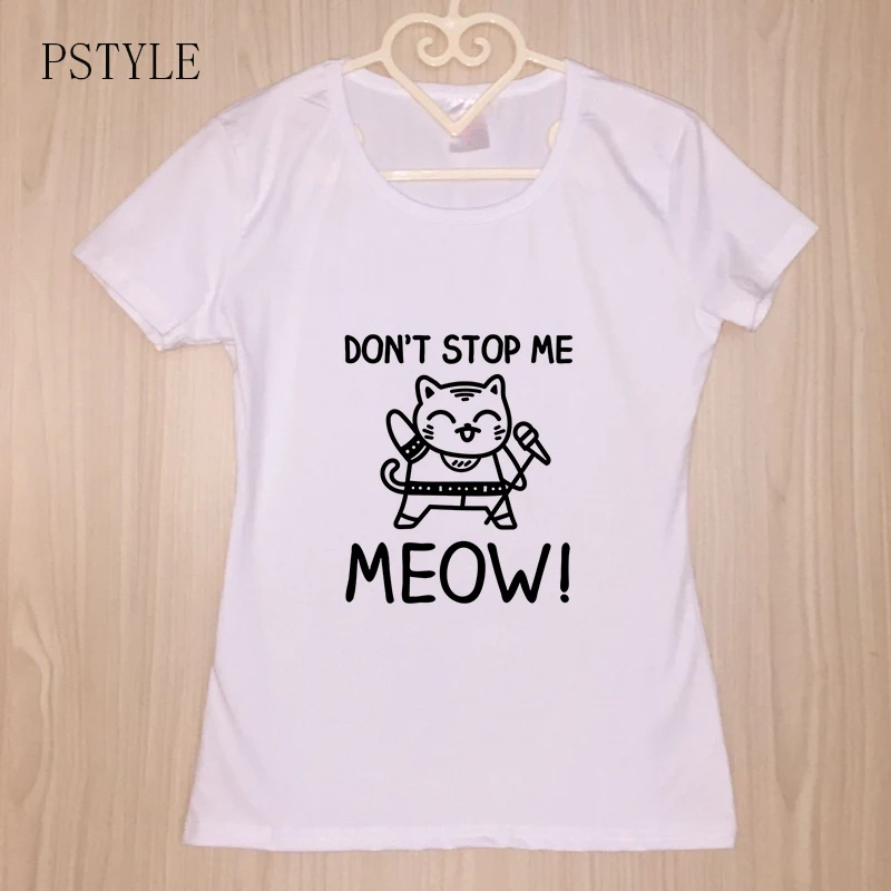 Freddie Mercury, футболка для женщин, летняя, забавная, Don't Stop Me Meow, хип-хоп, с принтом, женская, короткий рукав, базовая, белая, футболки