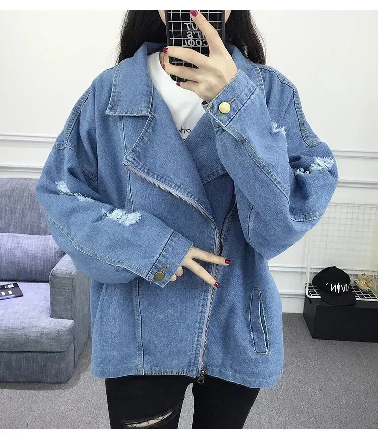 Новые осенние женские куртки Vestido размера плюс, повседневные свободные джинсовые куртки на молнии с отложным воротником для женщин, большие джинсовые куртки