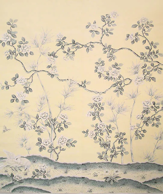 Классический стиль элегантные шелковые обои с ручной росписью цветы птицами