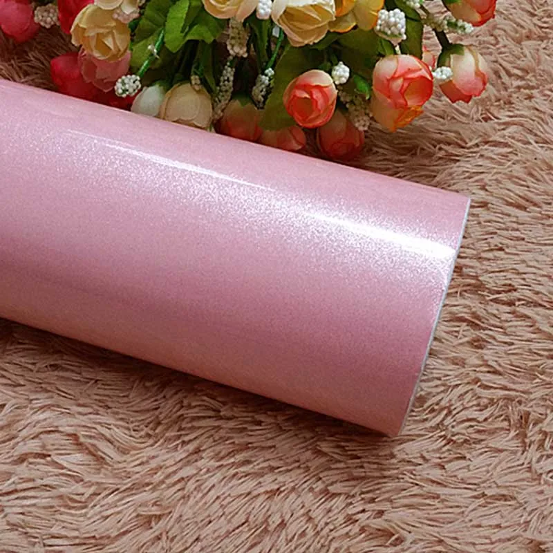 Pink Черная глянцевая Наклейка на стену, одноцветные самоклеящиеся обои, ПВХ, для шкафа, рабочего стола, Papel De Parede, мебель, сделай сам, декоративная пленка - Цвет: Pink