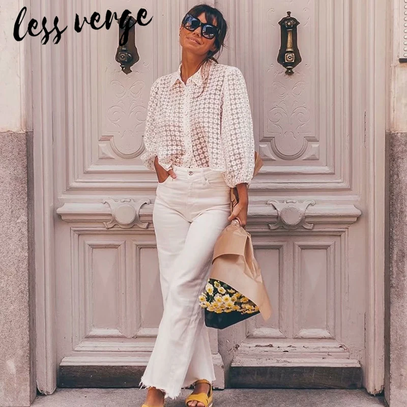 Lessverge сетчатая белая блузка с цветочным рисунком Женские Прозрачные топы и