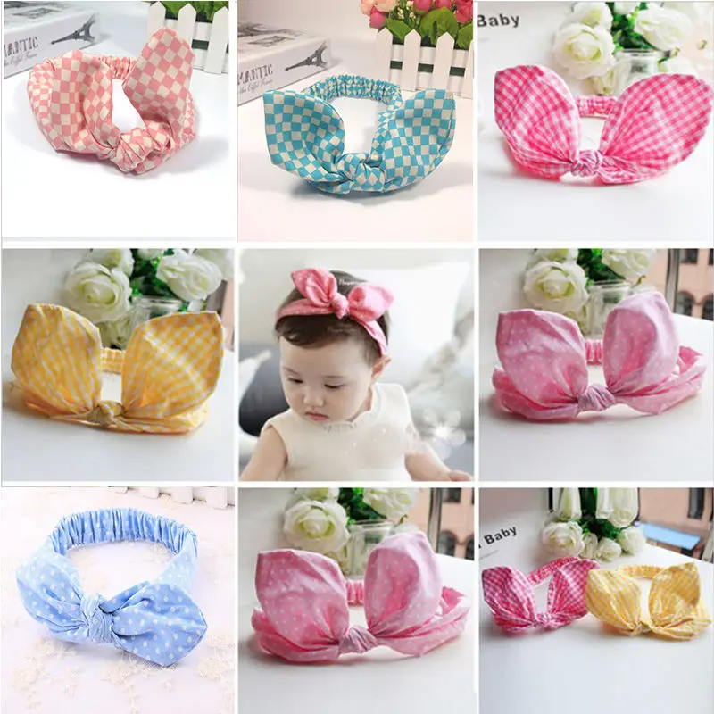 Cute Girl Kids Bow Hairband Baby Toddler Rabbit Headband Headwear Hair Band Accessories Turban Knot Stripe Dot 11 Colors |