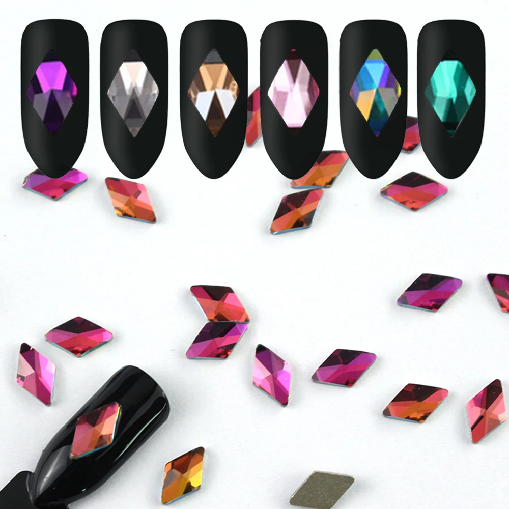 

10 шт./лот ромбы для ногтей горный хрусталь 6*10 мм Кристалл 3D Сияющий Дизайн ногтей украшения различные задние камни Типсы