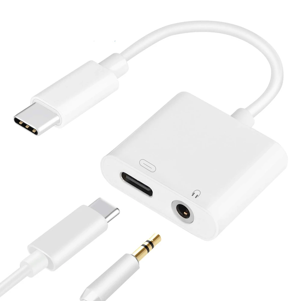 Адаптер для наушников PORTEFEUILLE type C-Hdmi для huawei mate 10 Pro 2в1 Dual type C-3,5 мм для Xiaomi USB type C - Цвет: Белый