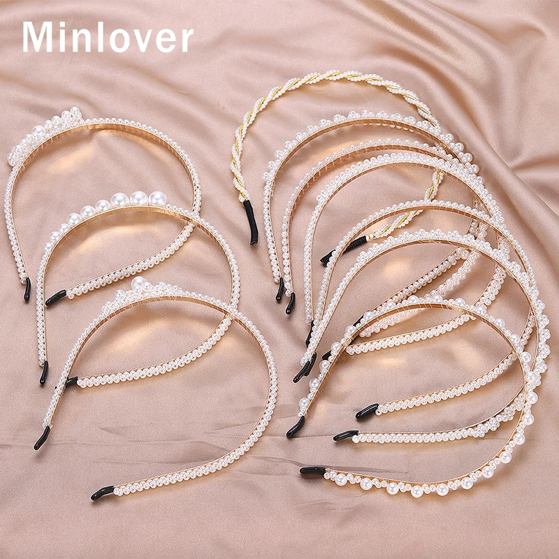 Minlover простой искусственный жемчуг ободки шпилька для женщин милый женский обруч