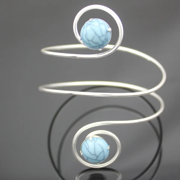 Silver Turquoise Римский, греческий серебряной фольгой цепь с перьями, браслеты на запястье для Женская повязка на предплечье манжеты аниме ювелирные изделия браслет-напульсник, высочайшего качества - Окраска металла: Silver Turquoise