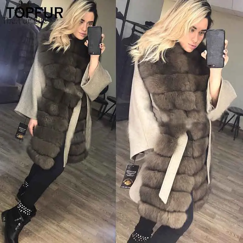 TOPFUR роскошное новое пальто из натурального меха Женское зимнее шерстяное