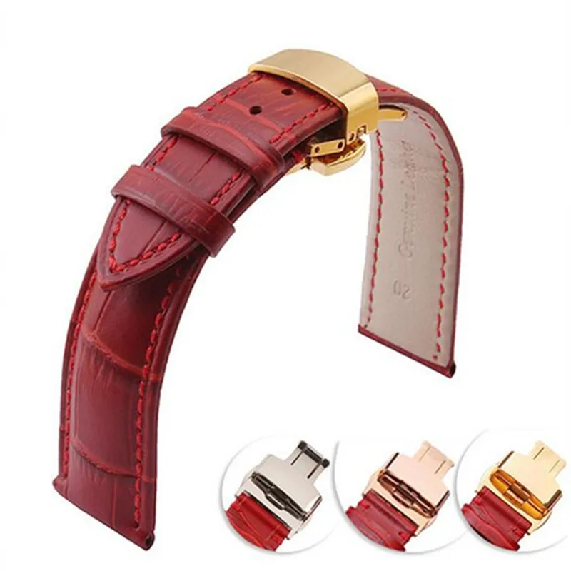 Perfect Red Genuine cowhide Leather 12 14 16 18 20 22 mm watche band strap Belt Watchband Folding Clasp / Buckle + Tool