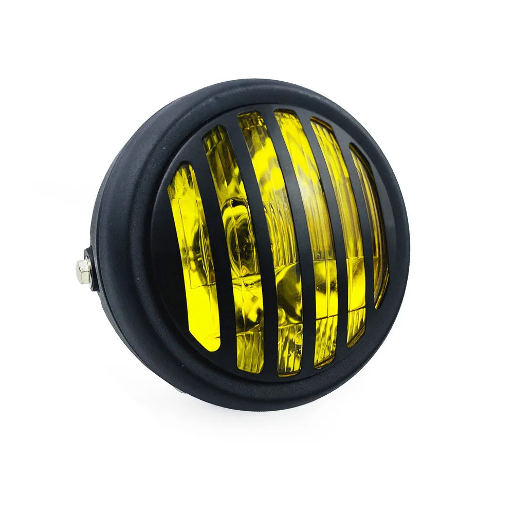 Yellow headlight 12 В светодиодный светильник для мотоцикла с кронштейнами, Круглый Точечный светильник, головной светильник для Chopper/Bobber/Кафе Racer/Touring Bikes - Цвет: Yellow headlight