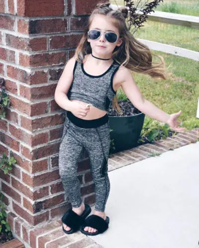 Детская одежда для маленьких девочек 2 шт. жилет йоги короткий топ + штаны