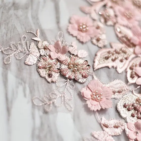 Розовый Кружева Аппликация тяжелые бисерные с аппликацией 3D Стразы бусины