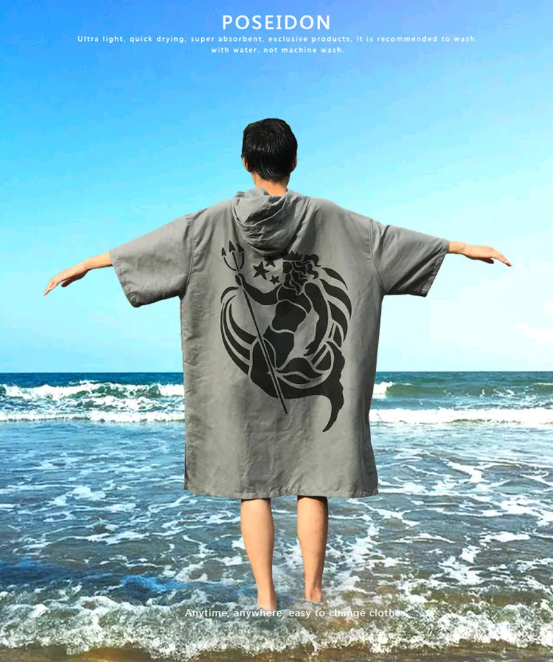 Модный банный халат с принтом Poseidon, банное полотенце для улицы, пляжное полотенце-пончо с капюшоном для взрослых, банный халат для женщин и мужчин