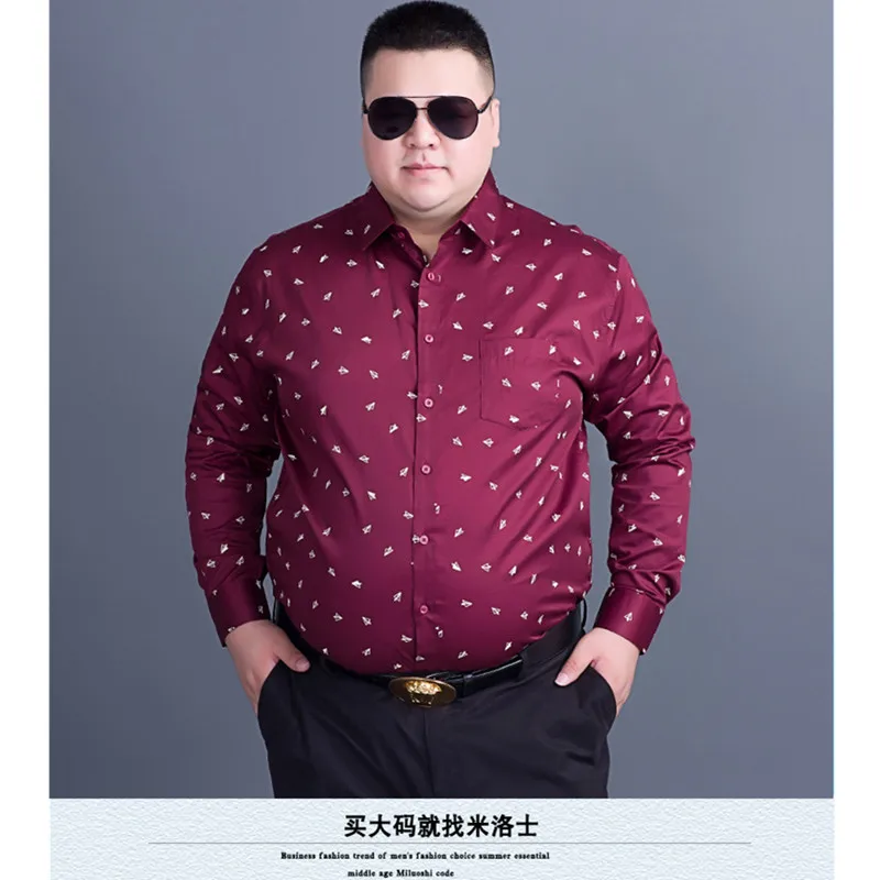 Большие размеры 8XL 7XL 6XL Осенняя брендовая мужская одежда Slim Fit Мужская рубашка с длинными рукавами Мужская Повседневная рубашка в горошек Social Новинка - Цвет: 1