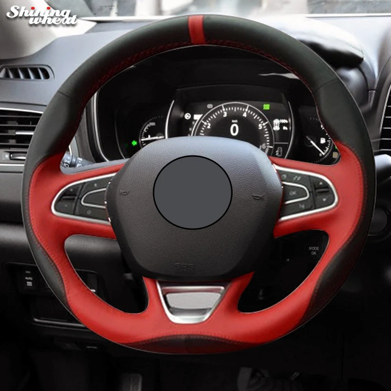 Ручная работа черный красный кожаный чехол рулевого колеса автомобиля для Renault