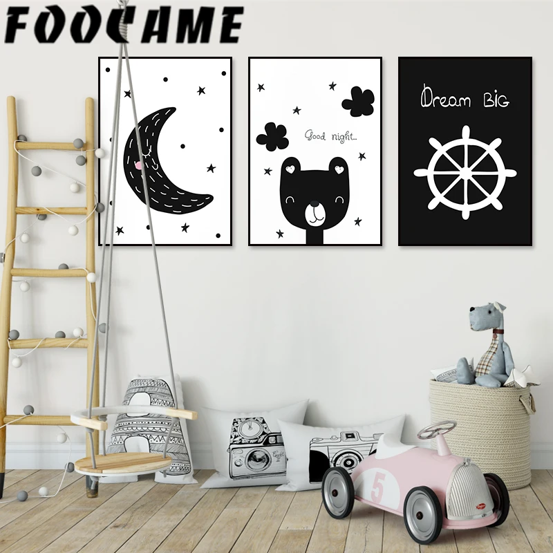 FOOCAME Детская комната Декор медведь на Луне мультфильм плакаты и принты стены