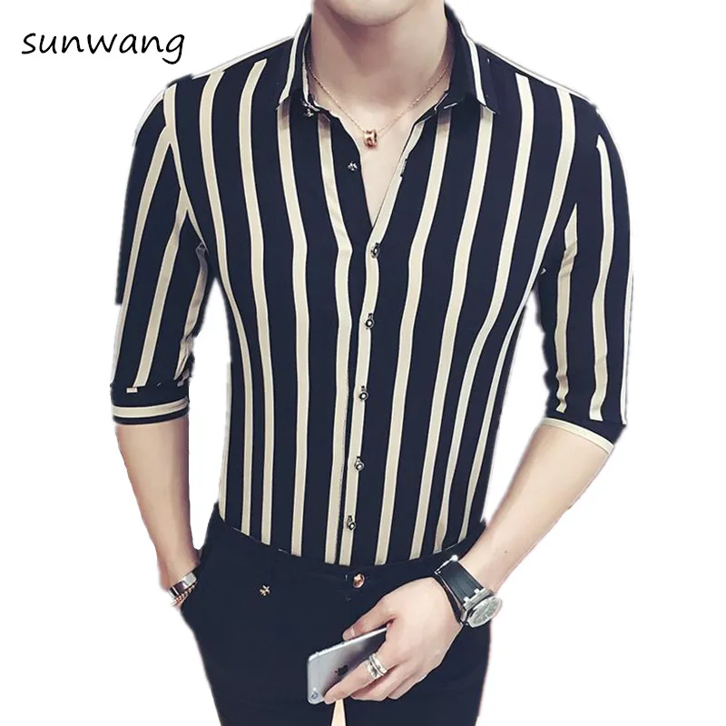 Мужская рубашка с коротким рукавом 2019 Новое поступление мужской полосатый цвет