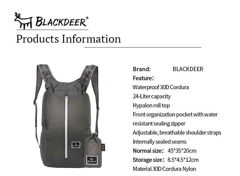 BLACKDEER рюкзак для кемпинга водонепроницаемый 30D Cordura для мужчин и женщин спортивные сумки 24L Сверхлегкий складной удобный прочный туристический рюкзак