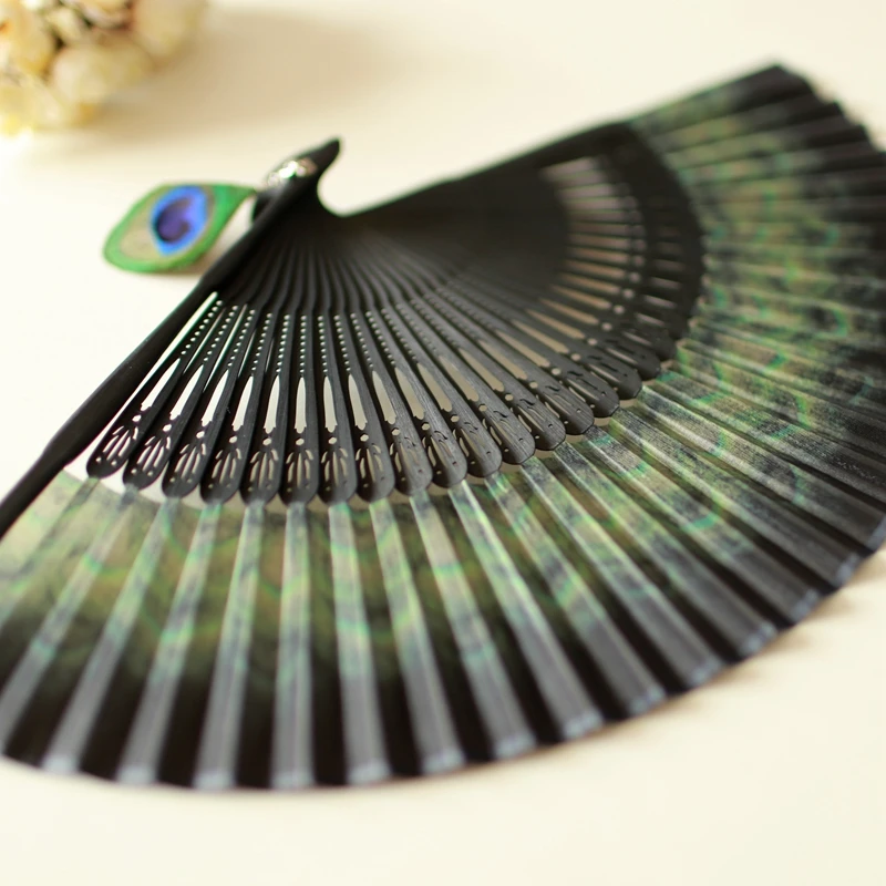 Japan Silk Folding Fan Peacock Pocket DIY Handcraft Wedding Party Favors Exotic Feather Dance | Дом и сад