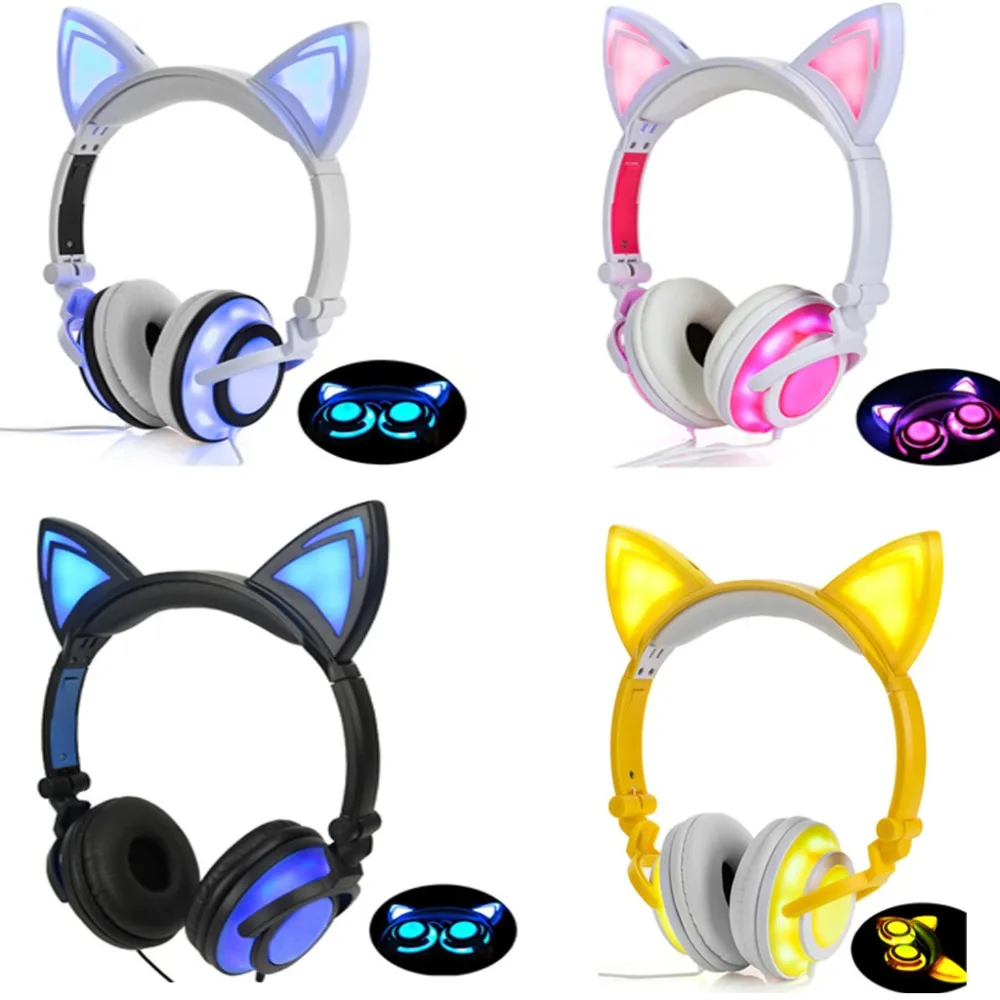 LIMSON Проводные Детские Наушники Cat Ear Headset Складные Стерео Наушники Светодиодный Мигает 3,5 мм штекер для мобильного телефона для компьютера CR01P