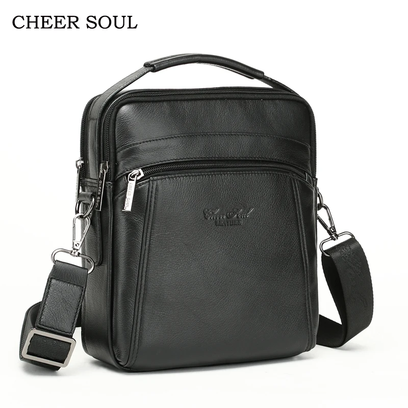 

CHEER SOUL Men Genuine Leather Shoulder Bag Travel Crossbody Bags For Men Messenger Bag Male Business iPad Mini Handbags Bolsa