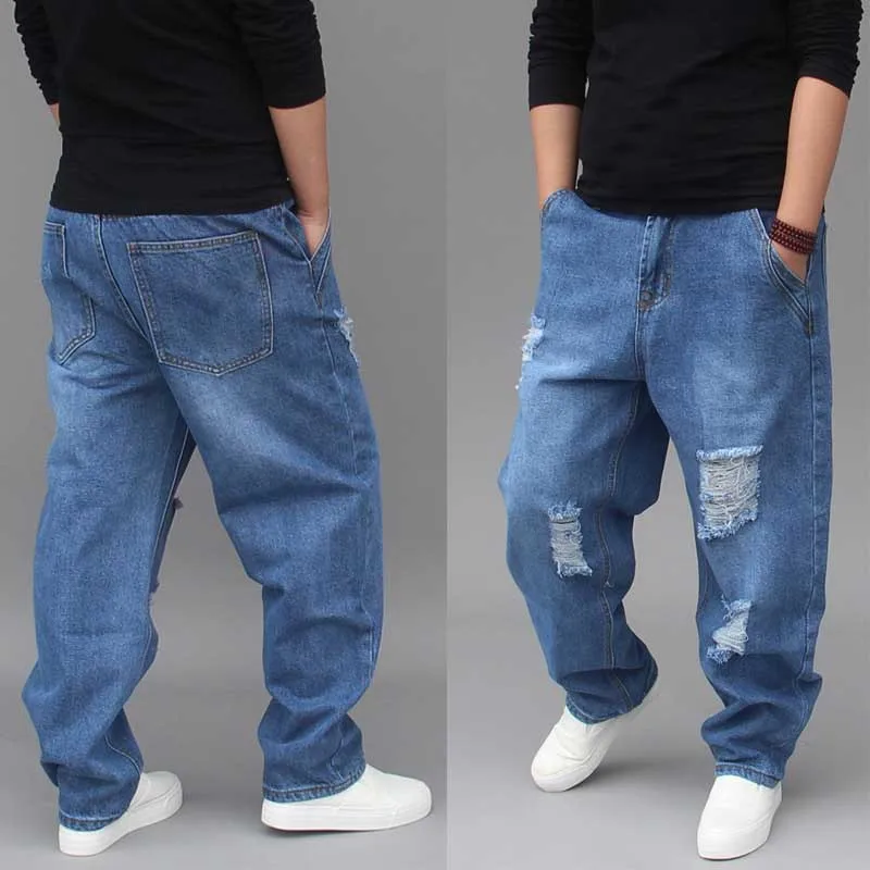 

Fashion Harem Denim Pants Men Casual Hip Hop Ripped Jeans Distressed Low Crotch Hole Loose Baggy Cotton Trousers Male Clothes