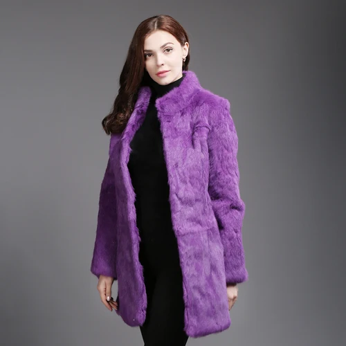 purple Новые женские пальто с натуральным кроличьим мехом женские зимние толстые теплые меховые куртки с натуральным кроличьим мехом длинные стильные меховые пальто - Цвет: purple