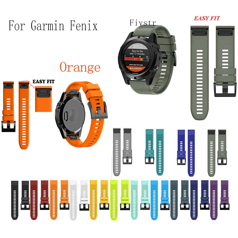 

Fivstr 26 22 20mm Quick Release Silicone Watchband WristStrap for Garmin Fenix 5X 5 5s Plus 3 3HR S60 D2 Mk1 EasyFit Smart watch