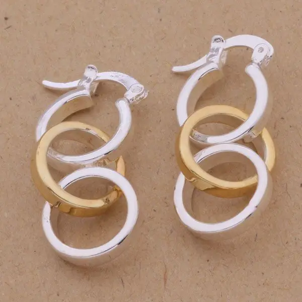 Женские серьги с двойной петлей AE215 ювелирное изделие серебристого цвета