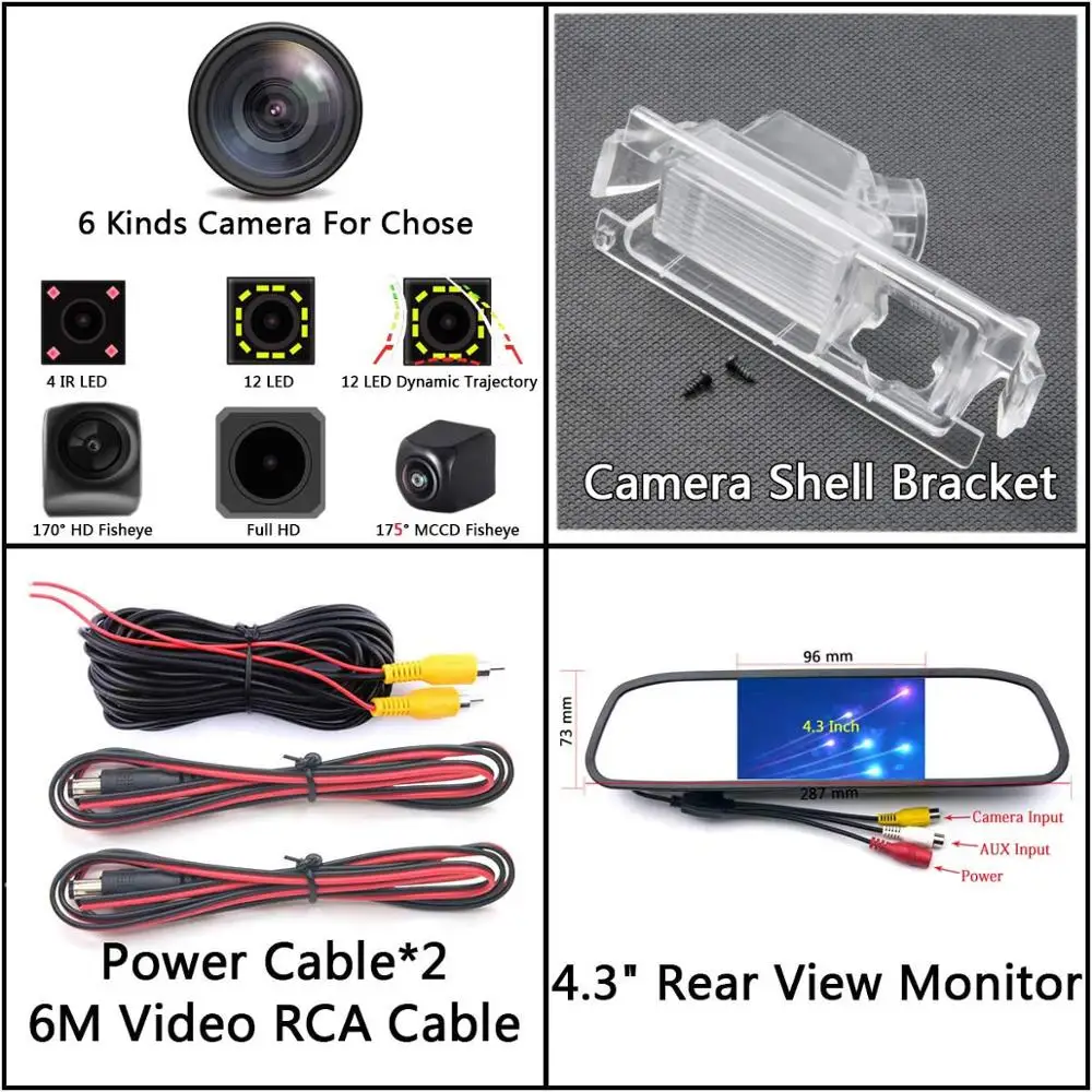 Camera 4.3 Mirror 175 градусов 1080P рыбий глаз задний вид автомобиля камера для Kia K2 Rio седан хэтчбек Ceed hyundai Accent Solaris Verna Sonata - Название цвета: Camera 4.3 Mirror