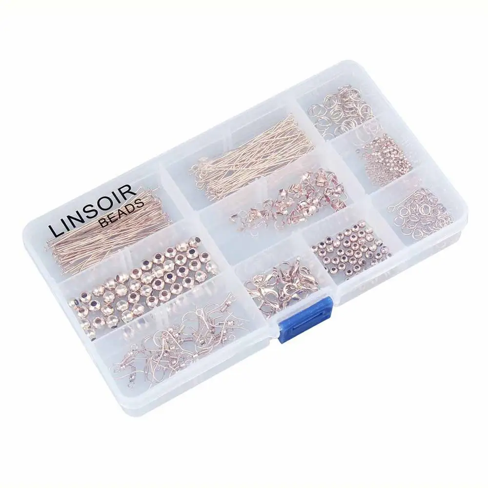 Rose Gold LOULEUR Роза бусины золотистого цвета колпачки прыгающие кольца на голову шпильки для ушей Лобстер хлопки для ручной работы Diy ювелирных изделий - Цвет: Rose Gold