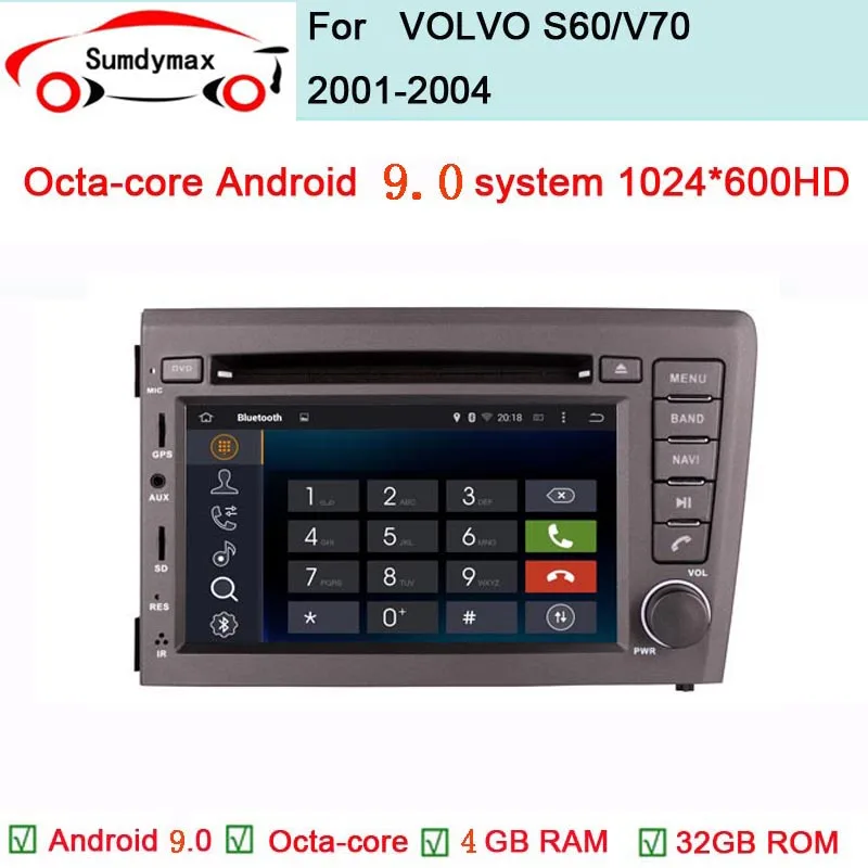 2 din android 9,0 автомобильный dvd-плеер для VOLVO S60 V70 gps навигация Радио RDS FM стерео аудио BT Восьмиядерный 4 Гб ram 64 Гб rom