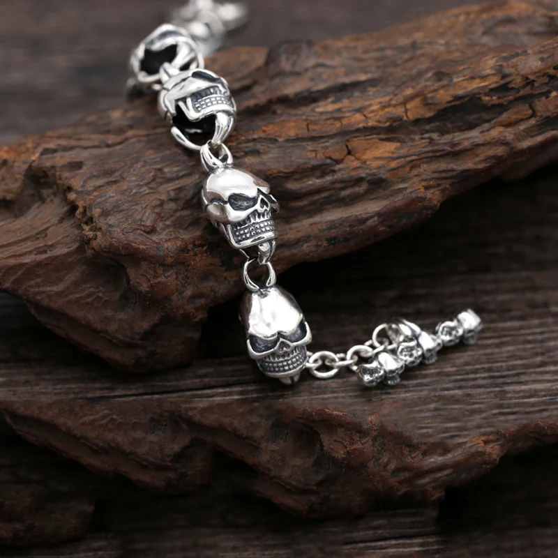 925 пробы Серебряный браслет мужские украшения Винтажные 13 мм широкий Череп Шарм