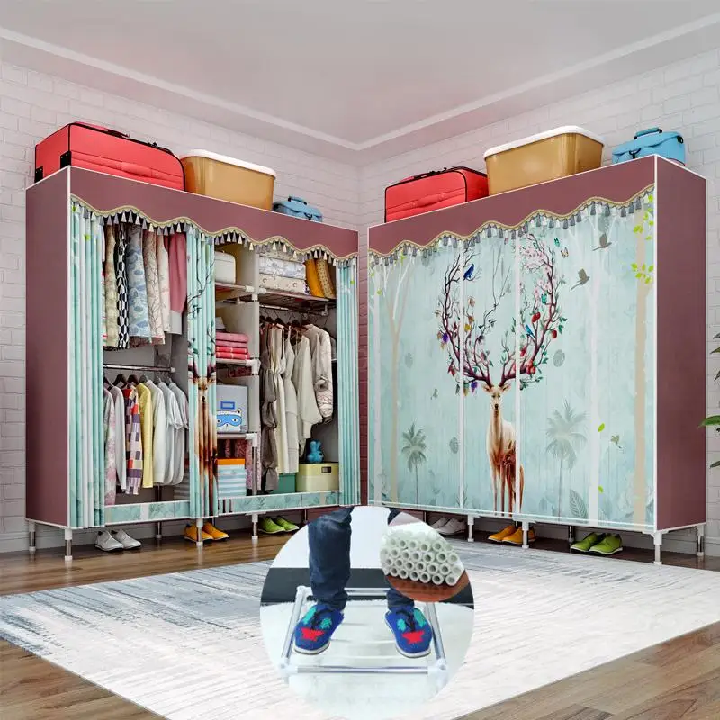 Тканевый шкаф стальная рама толстая усиленная простая экономичная двойная