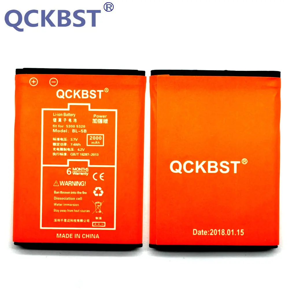 BL 5B 2000mAh батарея для Nokia 3230 5070 5140 5140i 5200 5300 5500 6020 6021 6060 6070 6080 6120C 6120 7260 7360 N80 N90|battery