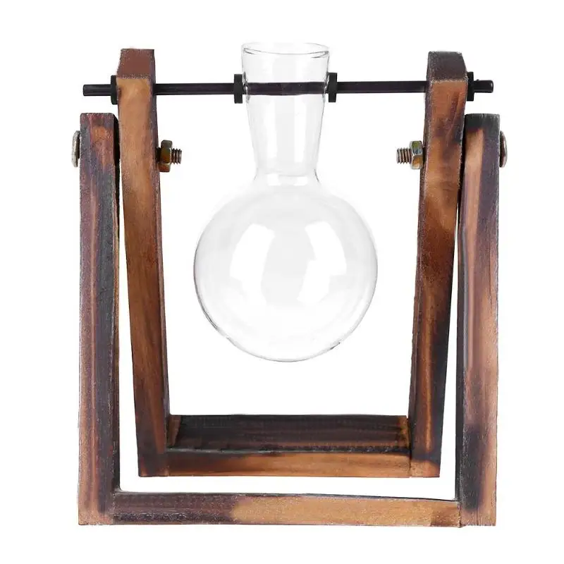 S size Стеклянная и деревянная ваза для растений, настольный стол для террариума, гидропоника, бонсай, цветочный горшок, подвесные горшки с деревянным поддоном, домашний декор - Цвет: S size
