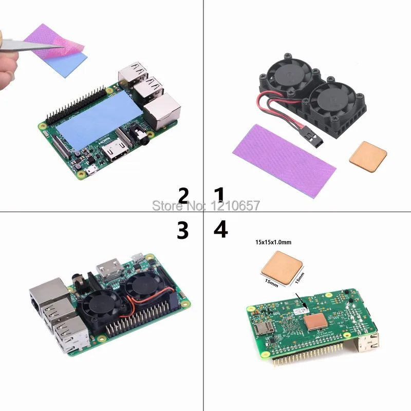 1 set Raspberry Pi Heatsinks Double Fan Dual And RAM Copper For 3 2 Model B B+ | Компьютеры и офис