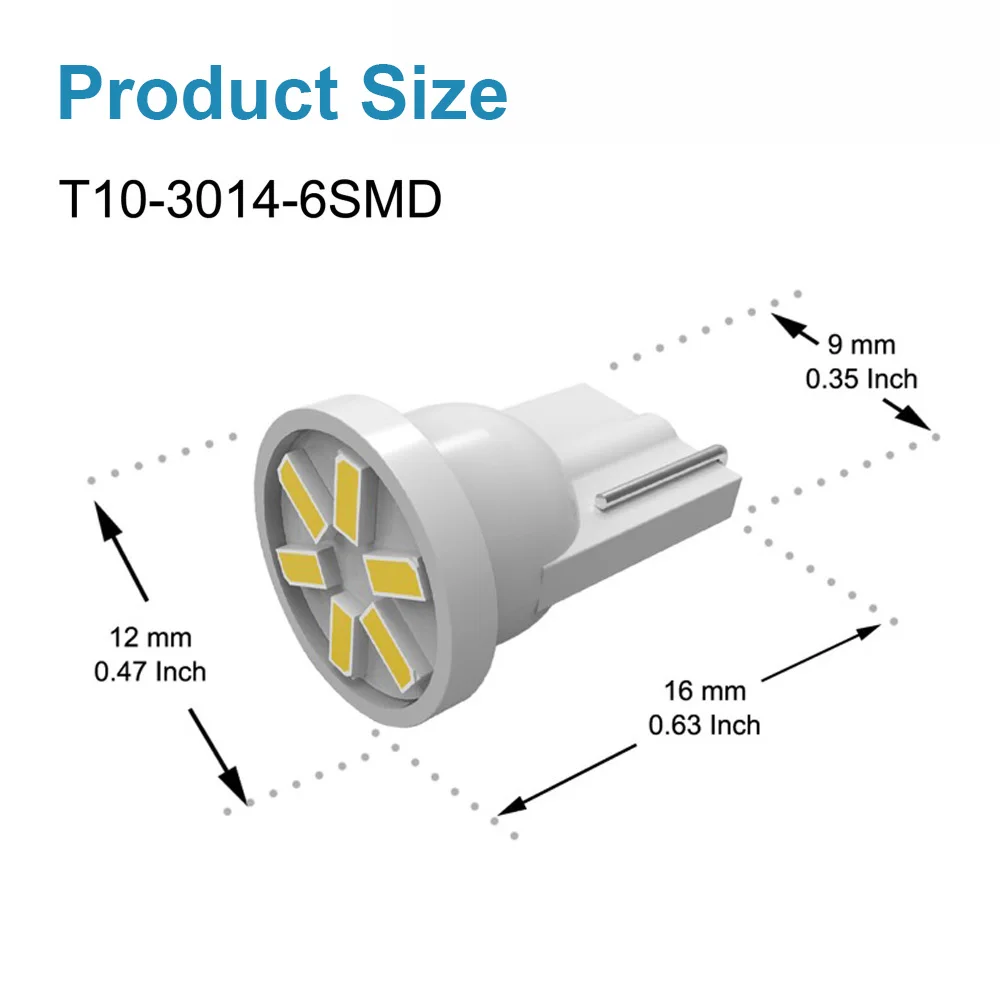 Katur 1000 шт. T10 W5W Клин светодиодный 3014SMD 6 чипов подсветка для салона автомобиля Подсветка приборной панели Белый DC12V 194 168 2825 светодиодный лампы