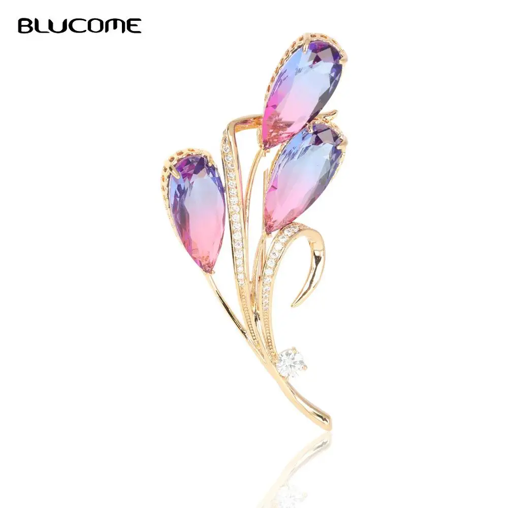 Женская брошь в форме цветка Blucome Медная с фианитом аксессуар для концерта