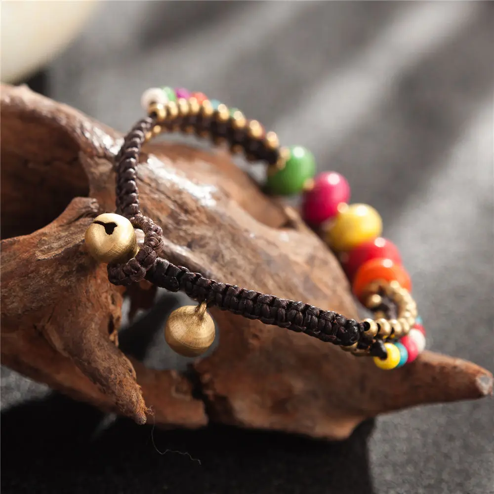 

ETHNIC Brand 2018 New Bohemian Colorful Stone Balls Charm Bracelets for Women Fashion A Bracelet Boho Beaded Chain
