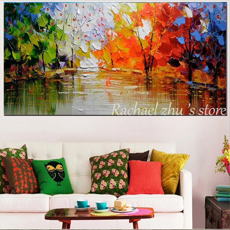 Большая ручная роспись абстрактный цвет деревья пейзаж масляная живопись на