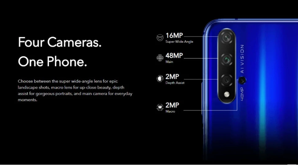 honor 20, honor 20, мобильный телефон Kirin 980, четыре ядра, 8 Гб ram, 256 ГБ ram, 6,2 дюймов, 3750 мАч, супер зарядка, Bluetooth