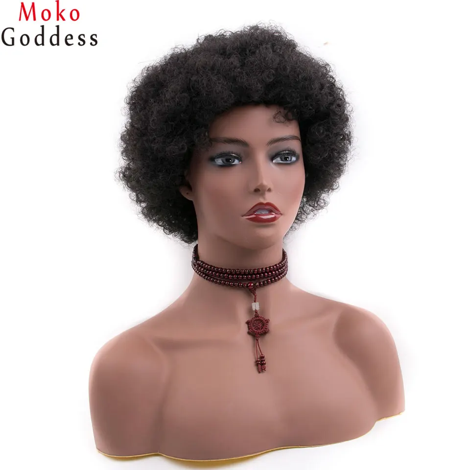 Mokogoddess короткие парики для женщин натуральный черный афро кудрявый парик