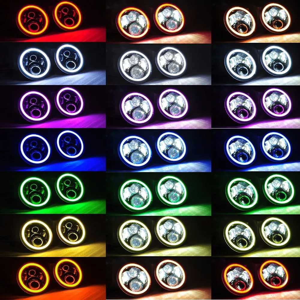 7 дюймов светодиодный фары 60 Вт с разноцветными RGB Halo угол глаза приложение пульт