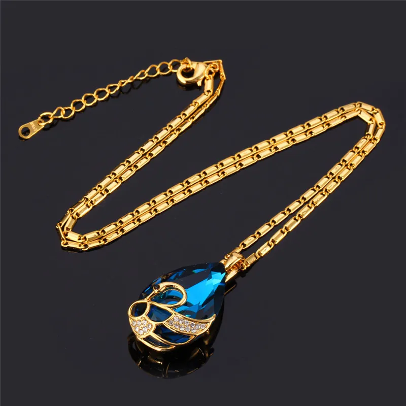 Kpop хрустальные ожерелья золотой цвет синий/красный камень горный хрусталь кулон