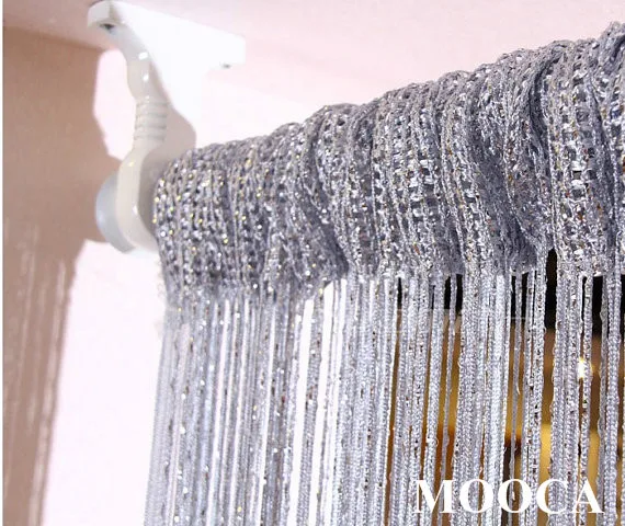 Белый с серебряными металлическими нитями занавески шторы 2 размера|curtain size|string