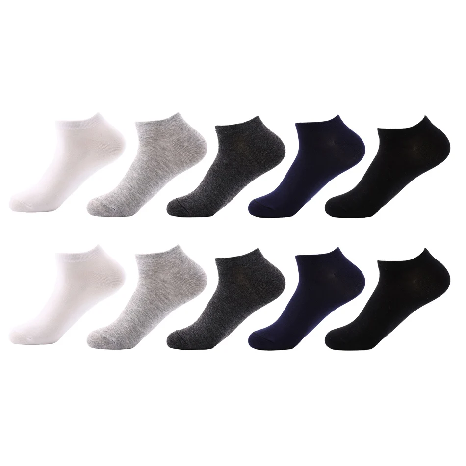10 pairs 5 colors 10 пар, высококачественные повседневные мужские носки в деловом стиле, хлопковые брендовые носки для кроссовок, быстросохнущие черные белые короткие носки для мужчин - Цвет: 10 pairs 5 colors